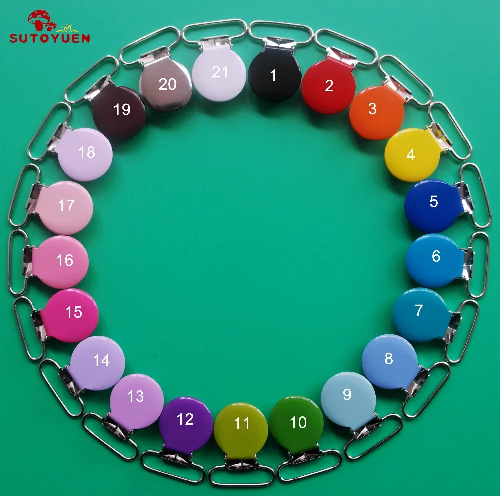 2018 New 50pcs Sutoyuen Round Metal Pacifier Clip Suspender Soothers Holder Clips For Baby Dummy Pacifier Chain Clips Lead Free 