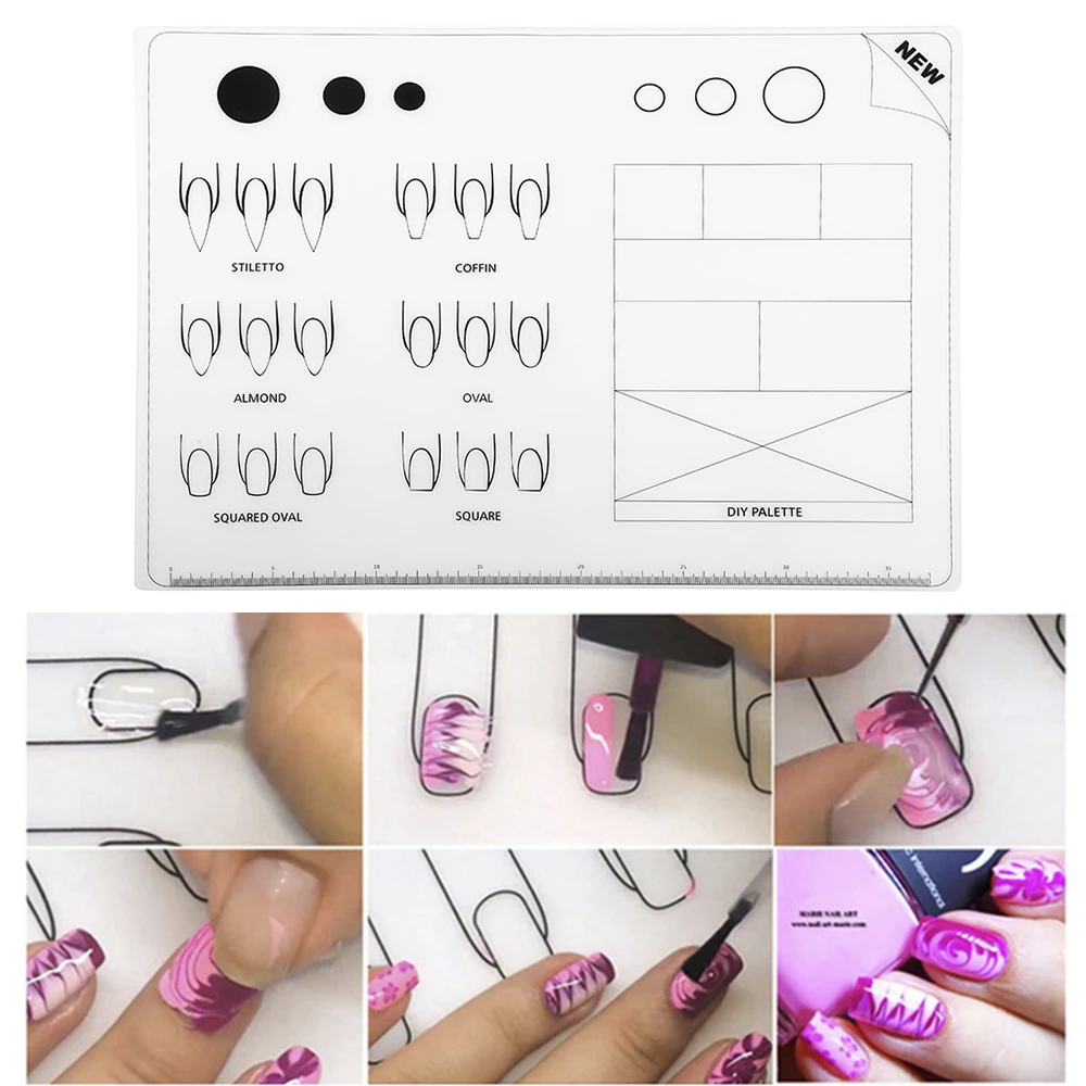 

Washable White Practice Silicone Mat Pad Plate Stamping Nail Art Sticker UV Gel Manicure Tool Printing Coloring Foldable