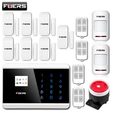 Fuers android ios сенсорный экран клавиатуры + tft жк-дисплей беспроводной gsm pstn sms главная/дом безопасности охранной голос интеллектуальная система сигнализации