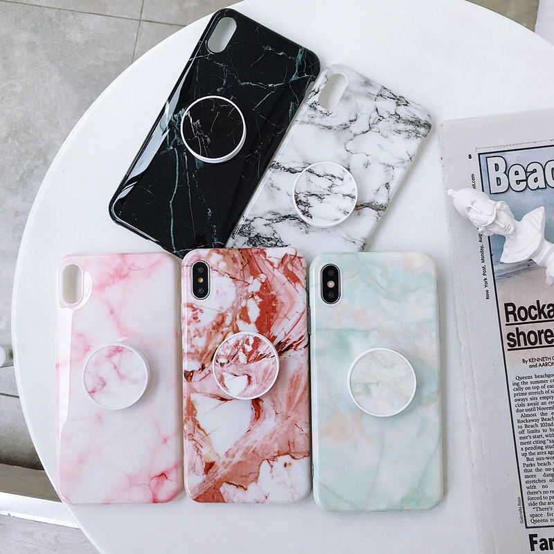 Роскошный Глянцевый мраморный чехол подставка для iPhone X 7 6 6S 8 Plus 11 12 Mini Pro XS MAX