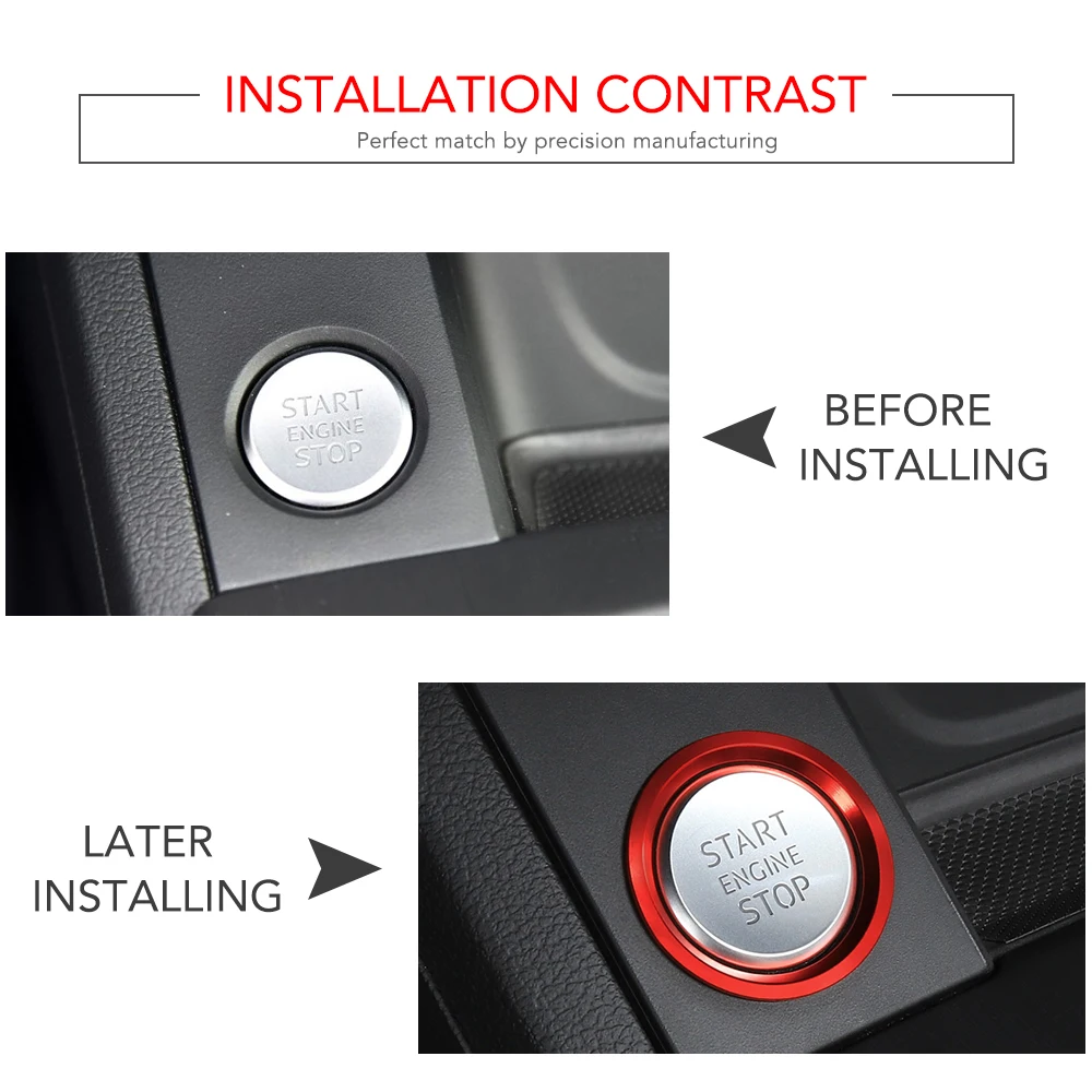 Car Start Stop Engine Circle Button Ring Trim Sticker Fit For Audi A4 A5 B9 2017 2018 A6 A7 C7 2011-2017 Q5 8R 2009 -2017 2