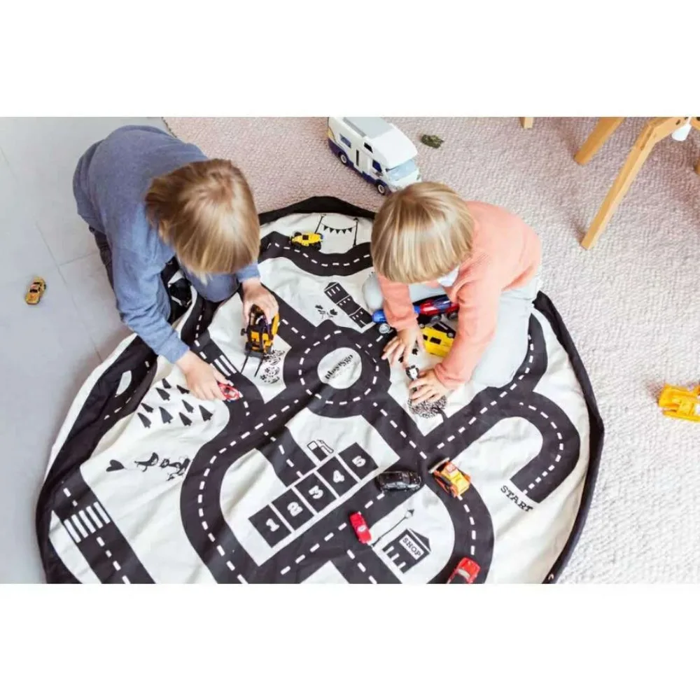 135cm 2in1 Rode Rug Kids Play Mat & Toy Storage Bag Baby Soft Graffiti Play Pad Toys Infant Highway Carpet Playmats For Children