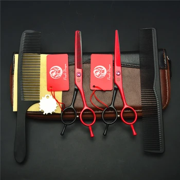 

4Pcs Suit 5.5 inch Red Color Professional Human Hair Scissors Hairdressing Scissors Cutting Shears + Thinning Scissors + Comb