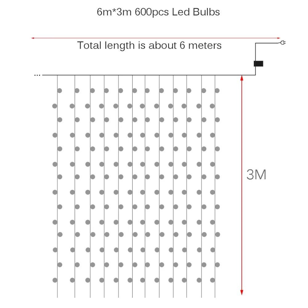 6 м* 3 м 600 светодиодный светильник-гирлянда садовый наружный праздничный светильник s Сказочный светодиодный гирлянда для занавесок украшение для свадебной вечеринки 220 В 110 В JQ