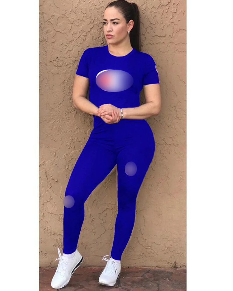 S-XXL Plus Size Summer Sequined F Letter 2 Piece Set Women Pullover and Casual Long Pants Women