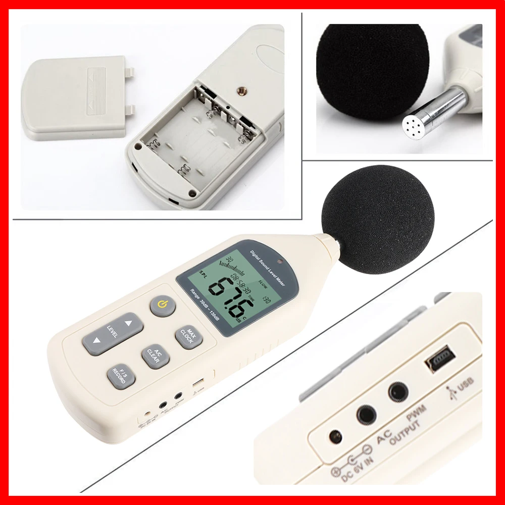 RZ тестер шума Цифровой измеритель уровня звука метров 30-130dB ЖК-дисплей A/C быстрый/медленный дБ экран USB+ Программное обеспечение GM1356
