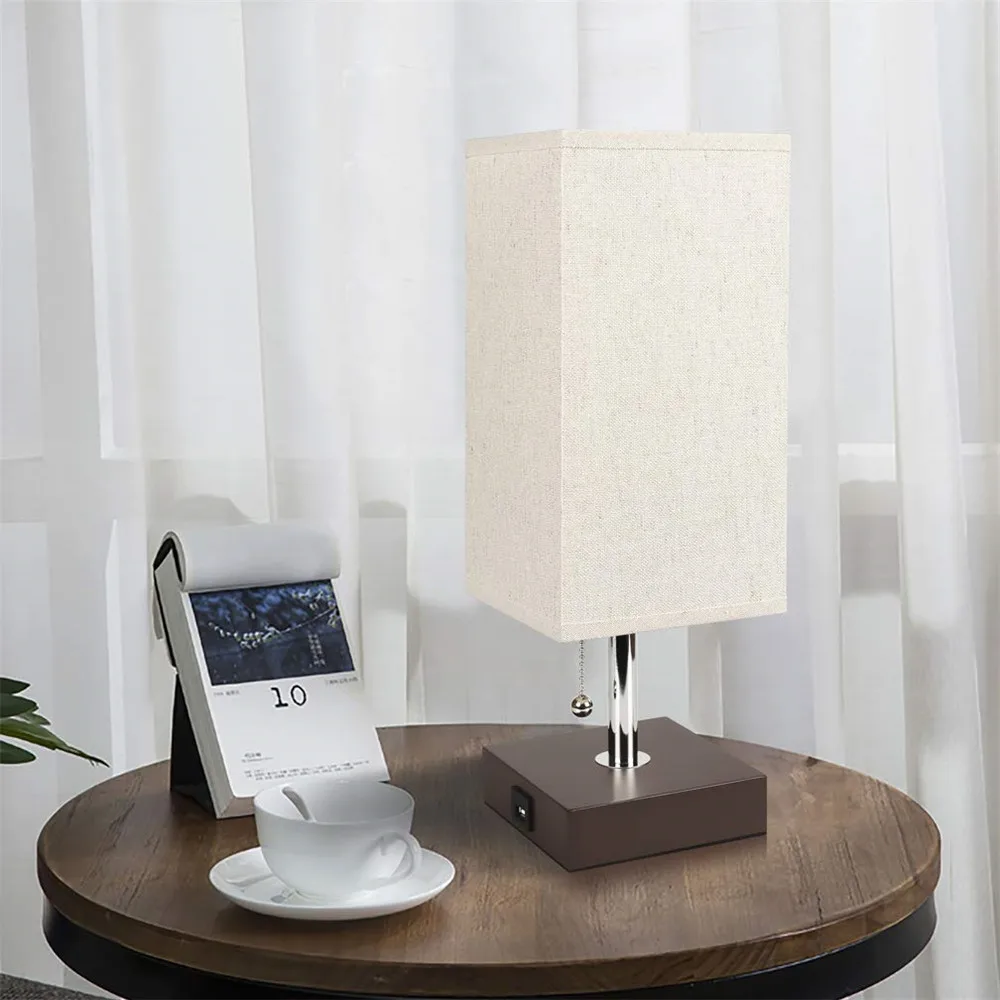 USB الجدول مصباح ، الحديثة تصميم مصابيح بجانب الطاولة مع USB ميناء الشحن ، خشبية الأسود قاعدة النسيج الظل مصابيح طاولة منضدة