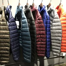 [Aiweier]Men's Down Jacket Big Size Winter Coats Zipper Solid Thin Male Ultra Light Stand Collar White Duck Down Jackets ALLD03