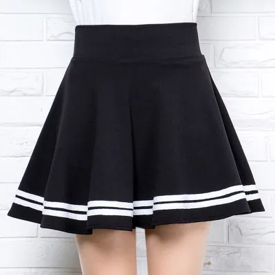 Студенческая Женская теннисная юбка Матросская короткая юбка трапециевидная юбка короткая крутая плиссированная юбка высокая талия защитные брюки команда Черлидинга - Цвет: Черный