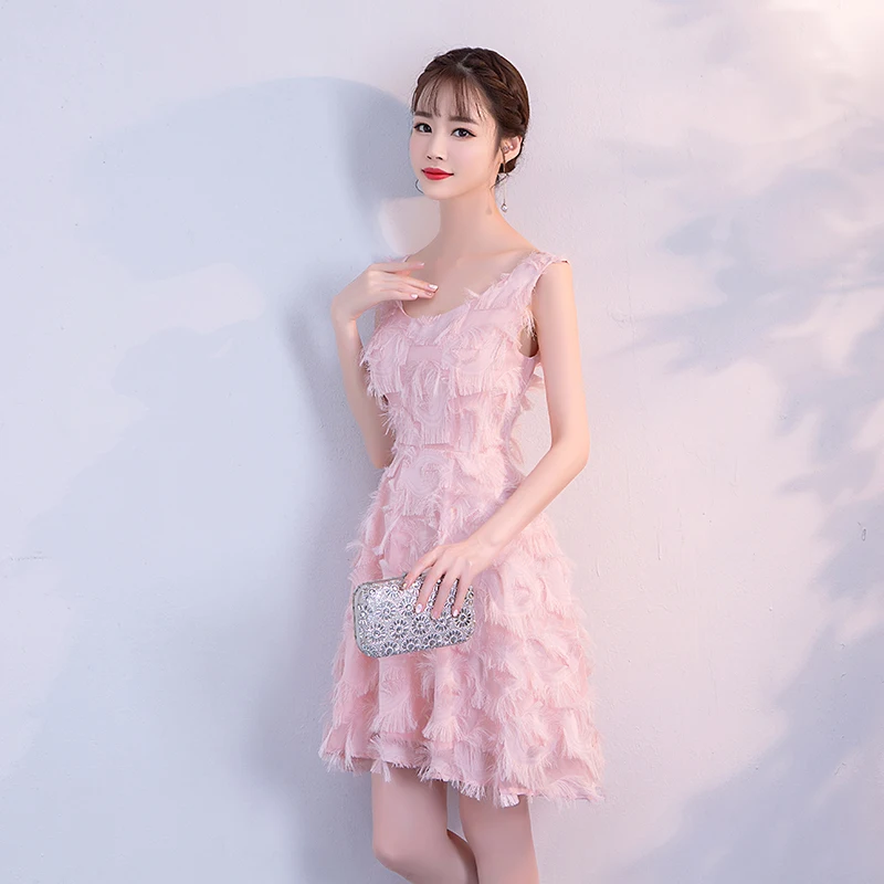 

Pink Color Bridemaid Dress Mini Dress Women Wedding Party Dress Side of Zipper
