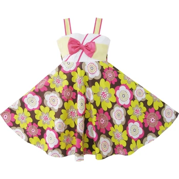 

Girls Dress Yellow Pink Flower Party Sundress Child Clothes Cotton 2020 Summer Princess Wedding Dresses Kids Clothes Pageant