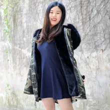 CX-G-P-11B, Женская армейская зеленая куртка с большим воротником из меха енота, парки, верхняя одежда с капюшоном, подкладка из искусственного меха, Зимняя