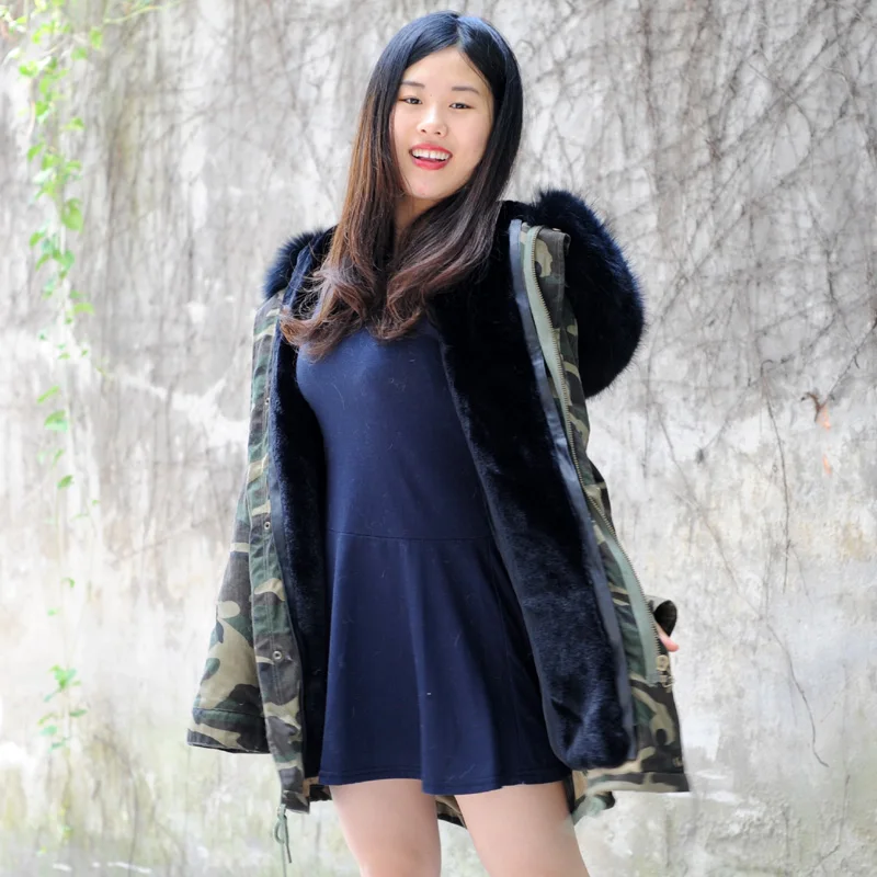 

CX-G-P-11B Women's Army green Large Raccoon Fur Collar Coat Parkas Outwear Hooded Faux Fur Lining Winter
