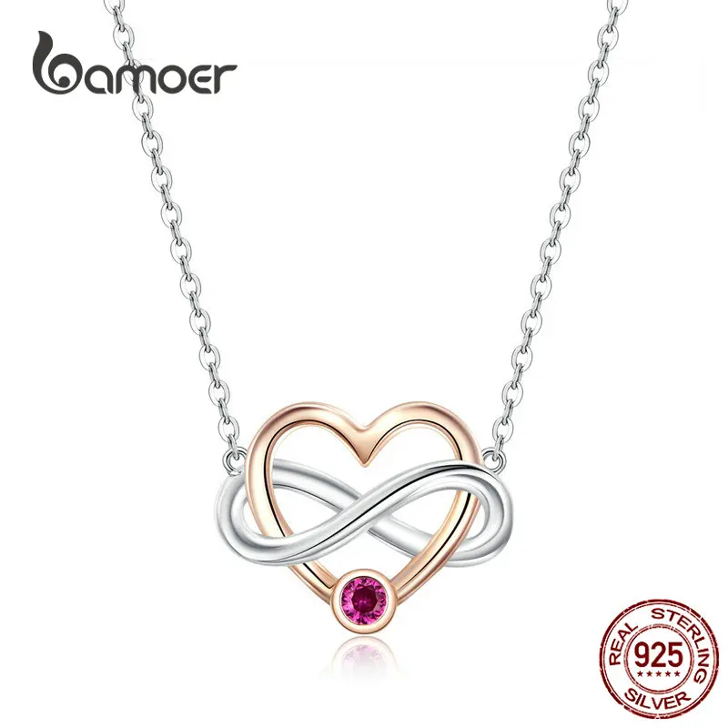 

bamoer Infinity Love Silver Necklaces for Women Rose Gold Color Biocolor Heart Short Necklace Gifts for Girlfriend 2019 BSN071