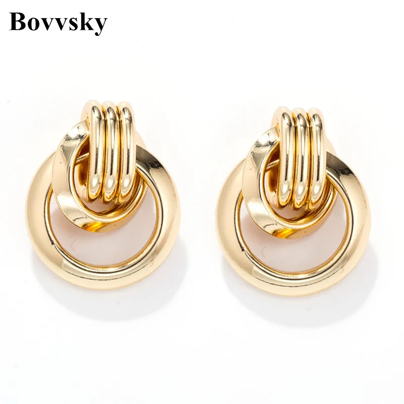 

Bovvsky gold color metal Geometrically twisted Earrings Irregular Curved Hyperbole Geometric Chic Statement Earrings for girl