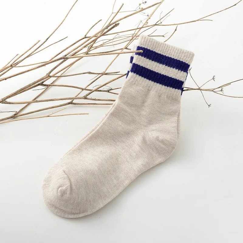 5 пар/партия, женские хлопковые носки с круглым вырезом, Осенние новые мягкие полосатые носки для девочек, женские зимние теплые простые носки Harajuku - Цвет: Purple Striped