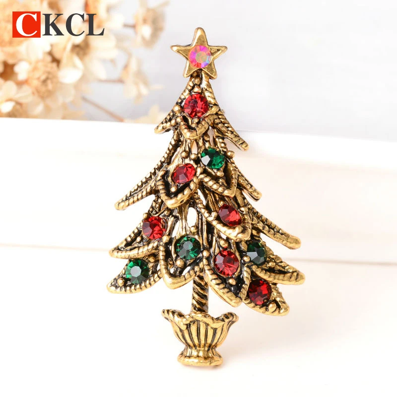 

New Design Crystal Rhinestone Vintage Christmas Tree Brooch For Women Girl's Christmas Jewelry Gifts Lots Style