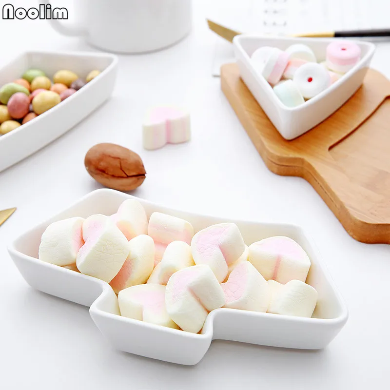 NOOLIM 4Pcs/set Christmas Tree Dinnerware Salad Fruit Dessert Candy Ceramic Dishes Porcelain Plates Restaurant Tray Tableware