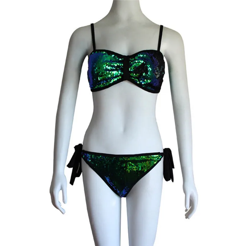 Ladies Sequins Split Swimsuit Sexy Bikini Women Paillette Push-Up Padded Bra Beach Bikini Set Swimsuit Swimwear #2d06 (8)