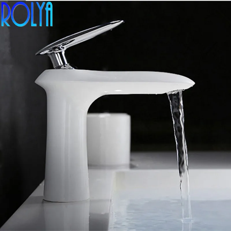 ROLYA оптовая продажа Оригинальный Новый бренд лакированной Уникальный дизайн латунь белый ванная комната кран умывальник смесители