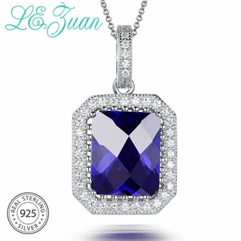 

L&zuan 925 Sterling Silver Necklace 5.34ct Blue Stone Luxury Pendant Fine Jewelry Choker Necklaces Pendants For Women
