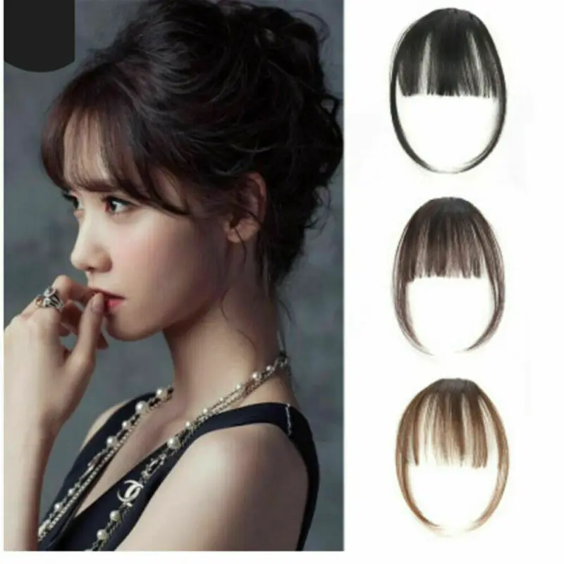 Air Bangs Remy Human Hair Extensions Clip In On Fringe Front