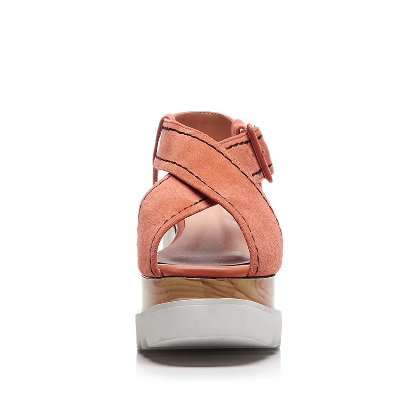 De En Talon Suede Compensées Ribetrini Mode Cuir forme Véritable Noir Femmes Femme rose Plate Sandales Size33 Kid Boucle Grand 40 Chaussures Sangle x77Iw0APq