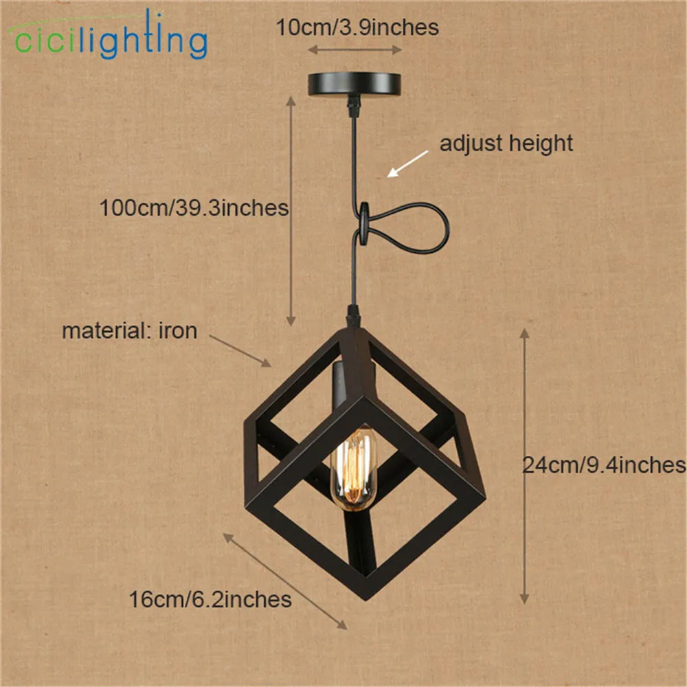 Винтажная черная кубическая Пирамида E27, подвесной светильник в американском стиле, Потолочные Подвесные светильники lampadari cicilighting