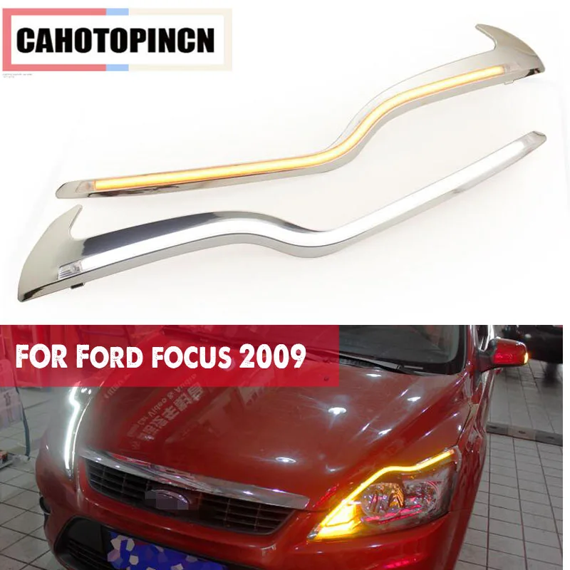 

2PCS For Ford Focus 2 MK2 2009 2010 2011 LED Car Headlight Eyebrow Decoration Yellow Turn Signal DRL LED Daytime Running Light