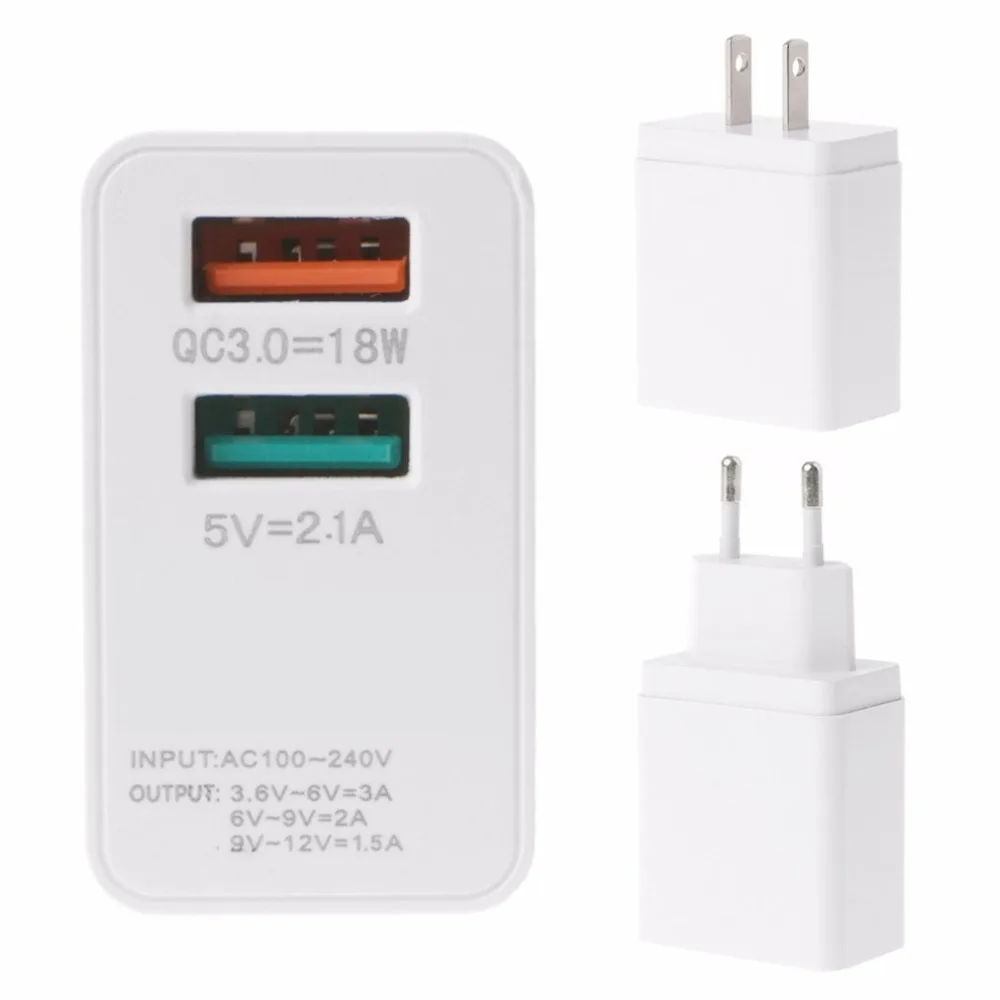18 واط QC3.0 شاحن USB مزدوج سريع تهمة 5 فولت 2.1A الذكية هاتف تابلت شاحن رئيس