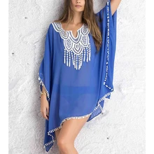 Шифоновая пляжная туника, свободная бикини вышивки, женская накидка, купальник, пляжная одежда, Летний стиль, купальный костюм, накидка