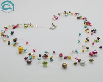 

Unique Pearls jewellery Store Handmade Wedding Birthday Perfect Women Gift 7rows Illusion Multicolor Real Pearl Necklace