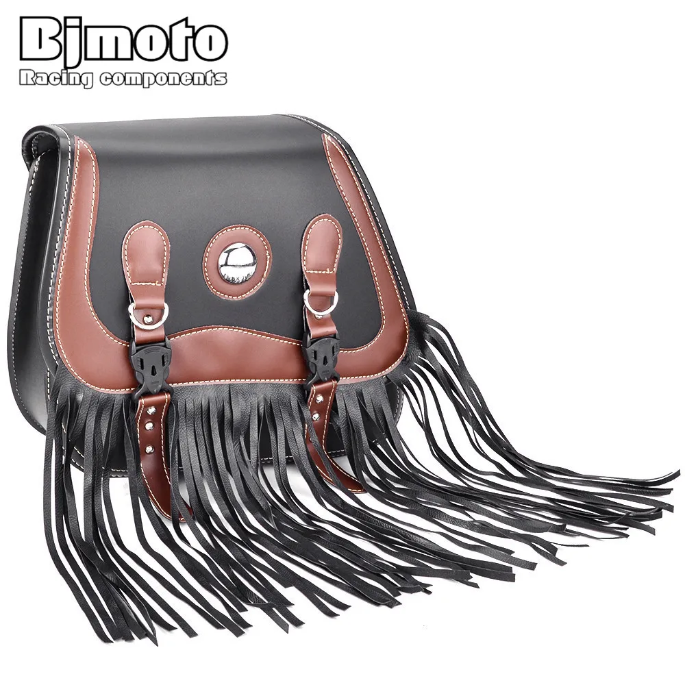 

BJMOTO 2018 Motorcycle Saddle Bags Pu Leather Motorbike Side Tool Bag Luggage For Harley Sportster XL 883 1200 Brown