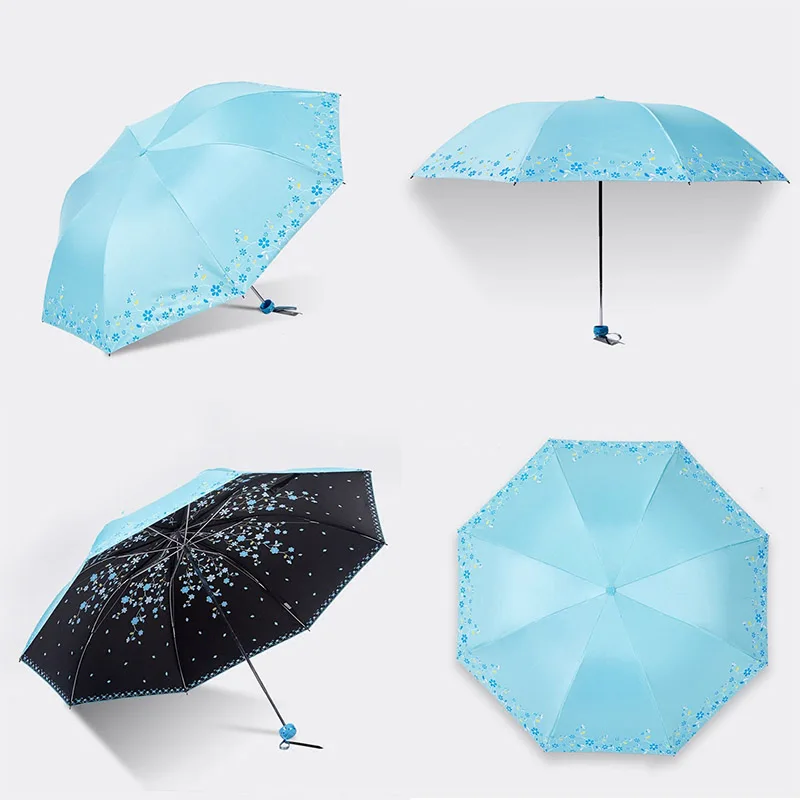 Легкий зонт от дождя для женщин модные складные райские полностью затемненные зонтики с принтами цветов для девочек креативный подарок