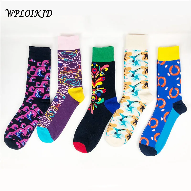 

[WPLOIKJD]Art Fashion Harajuku Printing Geometric Graphics Happy Socks Sausage Sea Wave Bees Unisex Hip Hop Funny Unisex Socks