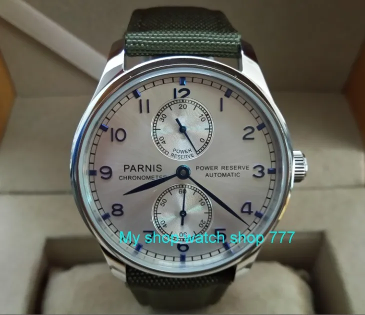 

43MM PARNIS Automatic Self-Wind mechanical movement Silvery-white dial men's watch power reserve Mechanical watches DFGD173a