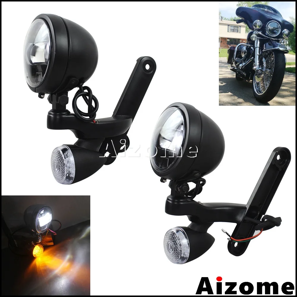 

Motorcycle Emark 4-1/2" Passing Auxiliary Light Bracket Turn Signals Kit For Harley Road King FLHR 1994-Up Electra Glide 97-2013