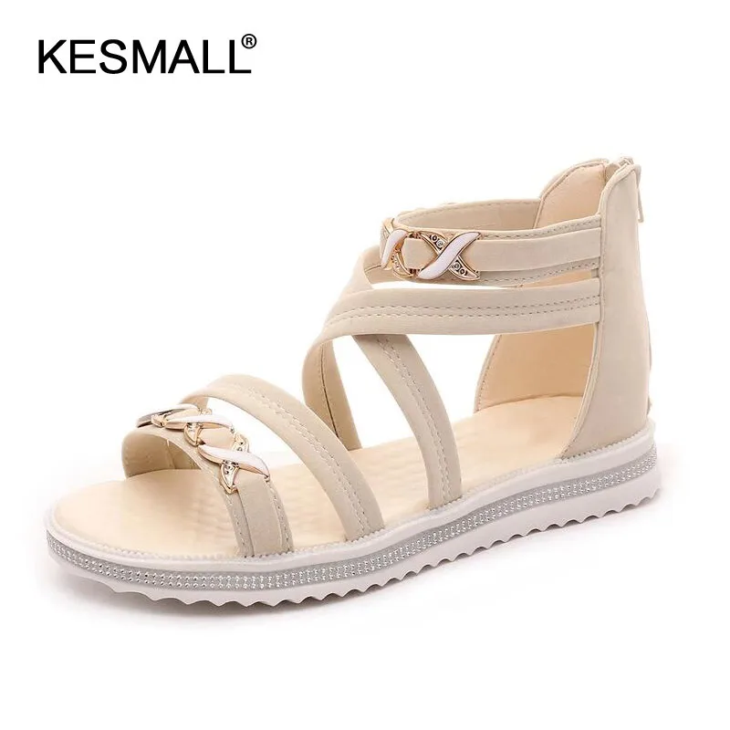 

Women Rome Sandals 2019 Summer Flat Shoes Woman Gladiator Style Fashion Platform Sandal Back Zipper Female Student Footwear