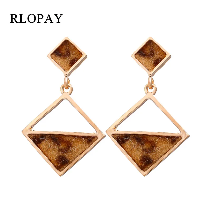 

RLOPAY Trendy Acrylic Leopard Geometric Triangle Drop Sexy Velvet Earrings Women Dark Leopard Hollow out Dangle Earring