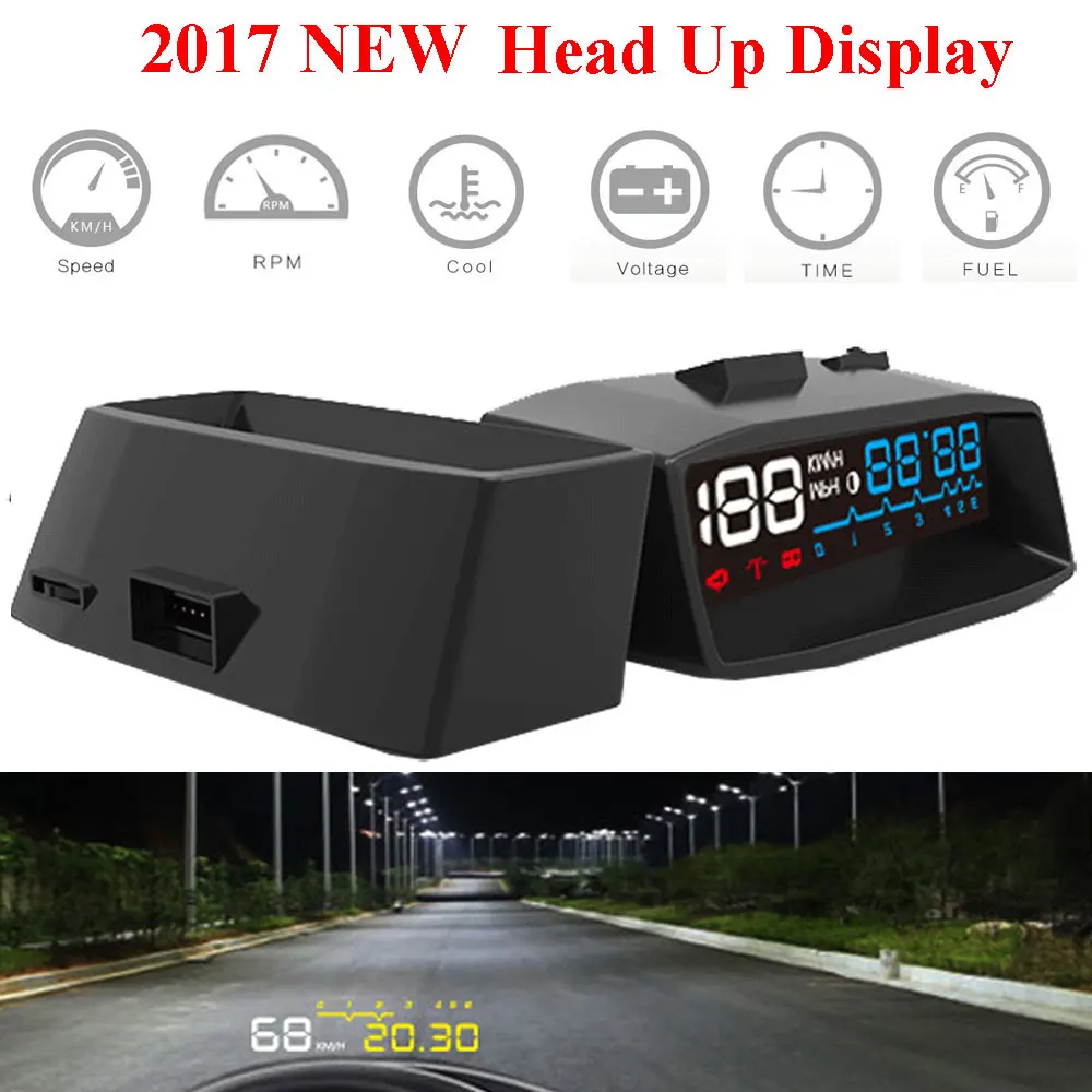 

2017 Car HUD Screen Auto OBDII 4F Car HUD OBD2 Port Head Up Display KM/h MPH Overspeed Warning Windshield Projector Alarm System