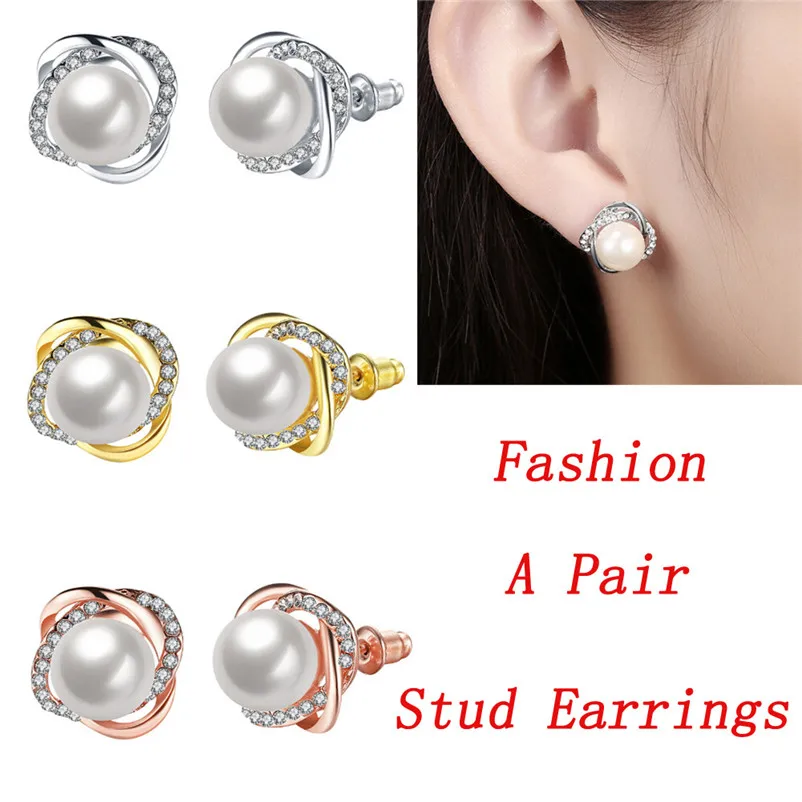 2018 Fashion earrings for women Rose-shaped Pearl Stud Earrings Women Earrings Jewelry Wedding Gift Brincos Bijoux Femme J06#N (1)