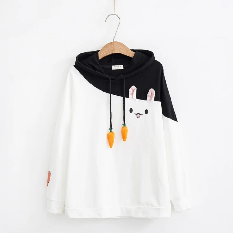 Kawaii 2018 женские толстовки с капюшоном длинным рукавом милые пуловеры кроликом