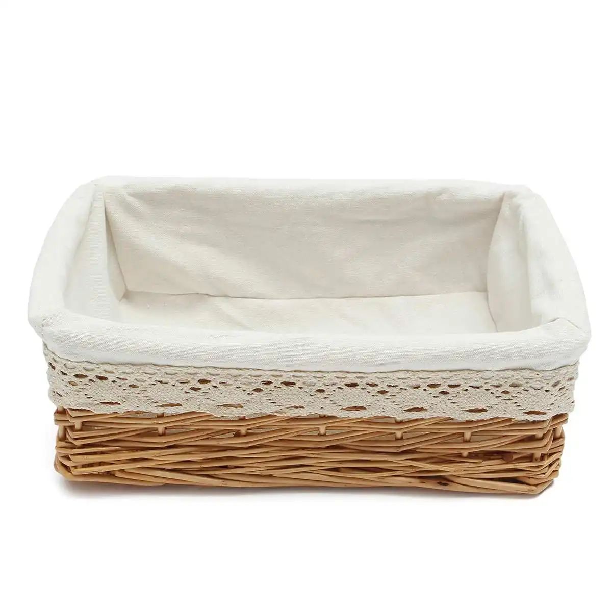 

30x21x9cm Wicker Baskets Rattan Cosmetic Box Decorative Case Woven Flower Pot Straw Storage Basket Plant Pot Kitchen With Cloth
