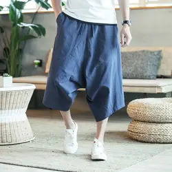 Летние Для мужчин хип-хоп мешковатые Шорты свободные падения промежность шаровары Шорты упругие талии брюки в китайском стиле широкие