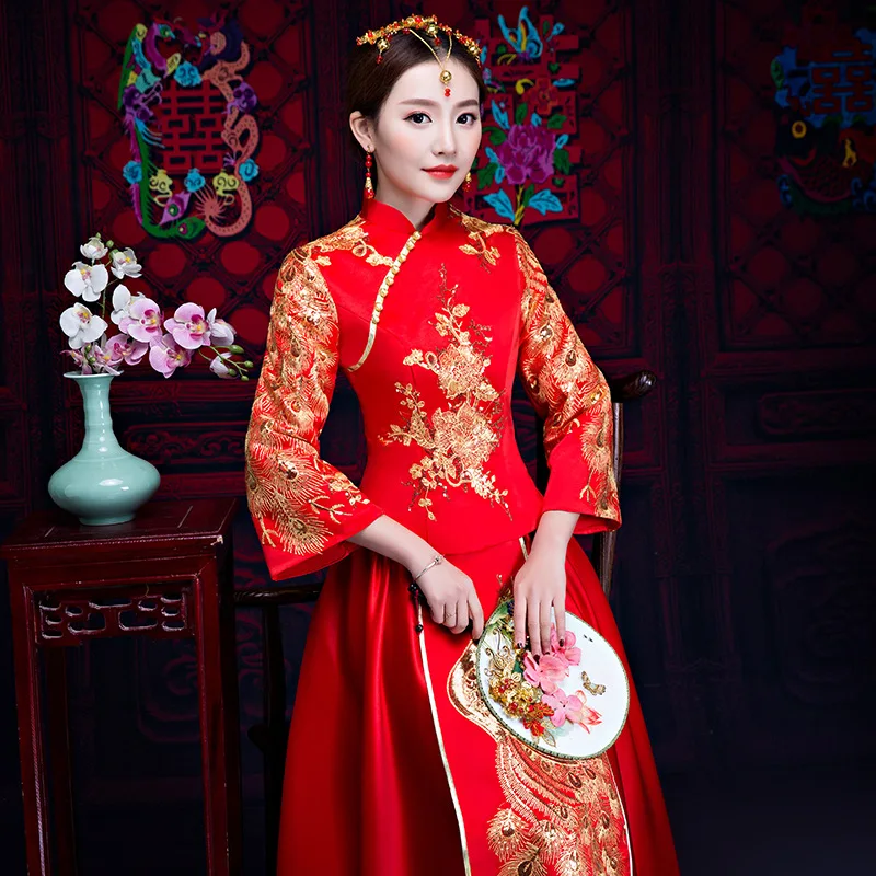 Women Traditional Chinese Gown New Long Cheongsam Wedding Dress ...