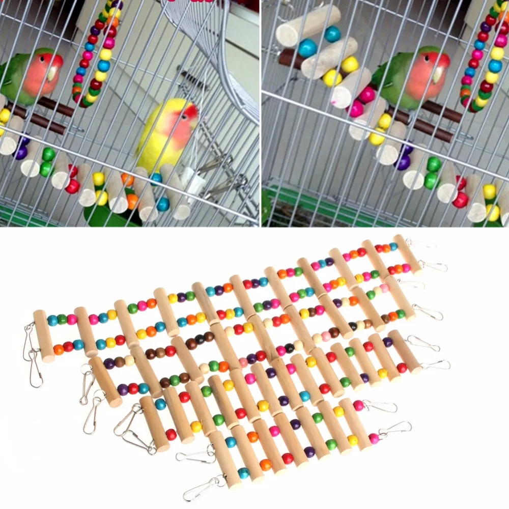 Parrot Birds Toys Plaything Toy Large Wooden Rope Cave Aviary Ladder