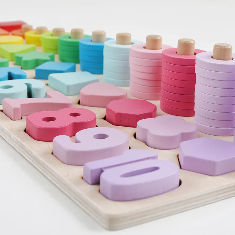 Brinquedos de Madeira Educativos para Crianças Brinquedos Infantis Contando Formas Geométricas Jogo Cognição Animal Materiais Montessori Matemática 7 主å?¾4