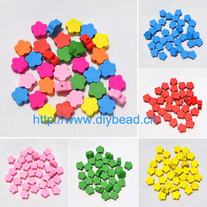 

50 pieces/lot DIY Jewelry Accessory Mix Colors Nature Wood beads 12MM Cartoon Blossom Children handcraft Department