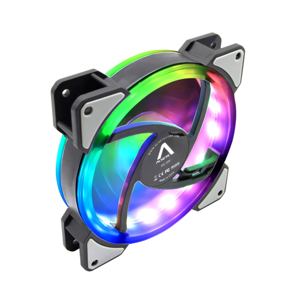 Günstig ALSEYE RGB Fan 120mm Kühler 12 v 3pin Computer Fan Dual LED Ring Multicolor Kühlung Fans Fernbedienung Dutzende modi Leise Lüfter