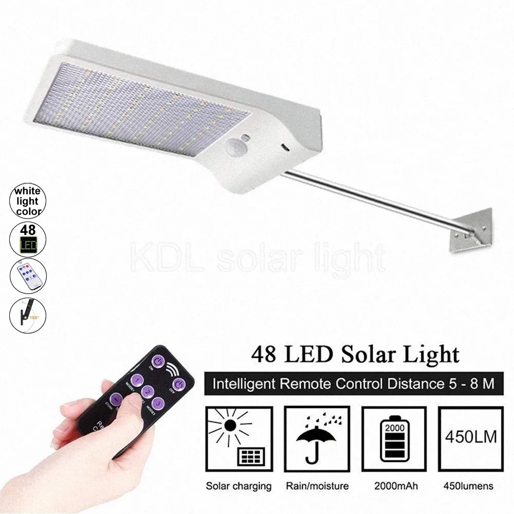 

48 LED 800 LM Outdoor LED Solar Power Street Wall Lamp PIR Motion Sensor Garden Security Lamp Waterproof IP65 remote control whi